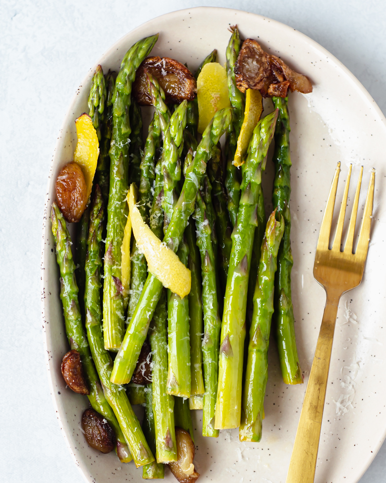 Roasted Asparagus with Pecorino, Garlic Confit and Lemon